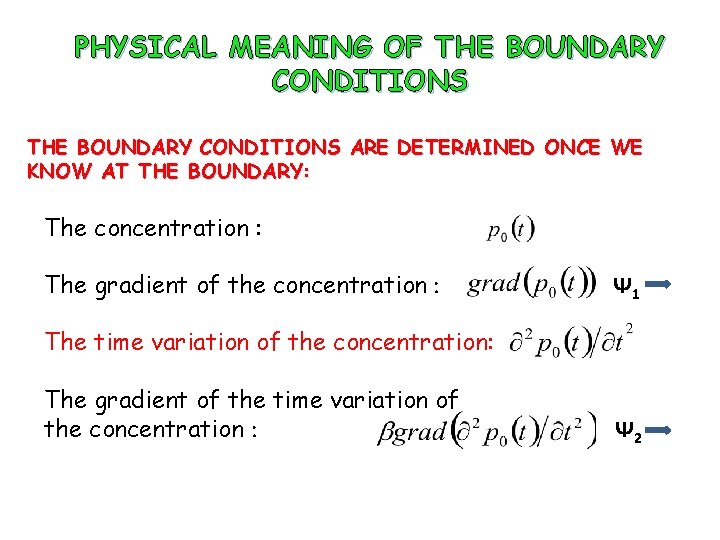 PHYSICAL MEANING OF THE BOUNDARY CONDITIONS ARE DETERMINED ONCE WE KNOW AT THE BOUNDARY: