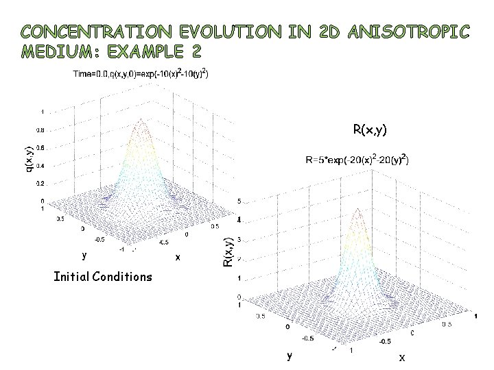 CONCENTRATION EVOLUTION IN 2 D ANISOTROPIC MEDIUM: EXAMPLE 2 R(x, y) Initial Conditions 