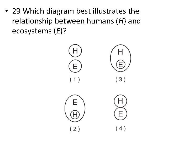  • 29 Which diagram best illustrates the relationship between humans (H) and ecosystems