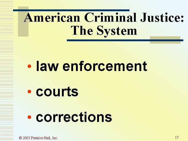 American Criminal Justice: The System • law enforcement • courts • corrections © 2003 American Criminal Justice: The System • law enforcement • courts • corrections © 2003