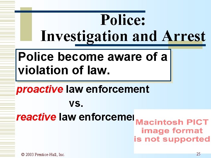 Police: Investigation and Arrest Police become aware of a violation of law. proactive law Police: Investigation and Arrest Police become aware of a violation of law. proactive law