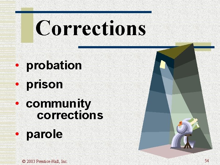 Corrections • probation • prison • community corrections • parole © 2003 Prentice-Hall, Inc. Corrections • probation • prison • community corrections • parole © 2003 Prentice-Hall, Inc.