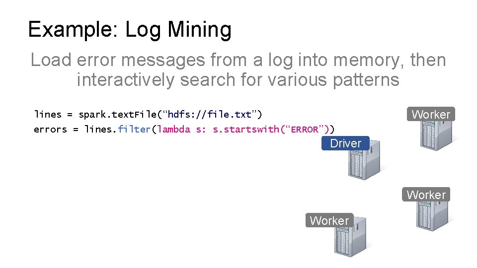 Example: Log Mining Load error messages from a log into memory, then interactively search