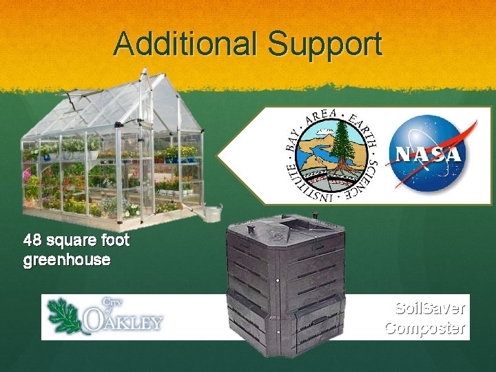 Additional Support 48 square foot greenhouse Soil. Saver Composter 