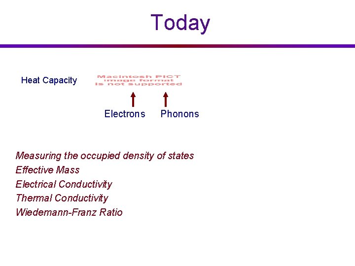 Today Heat Capacity Electrons Phonons Measuring the occupied density of states Effective Mass Electrical