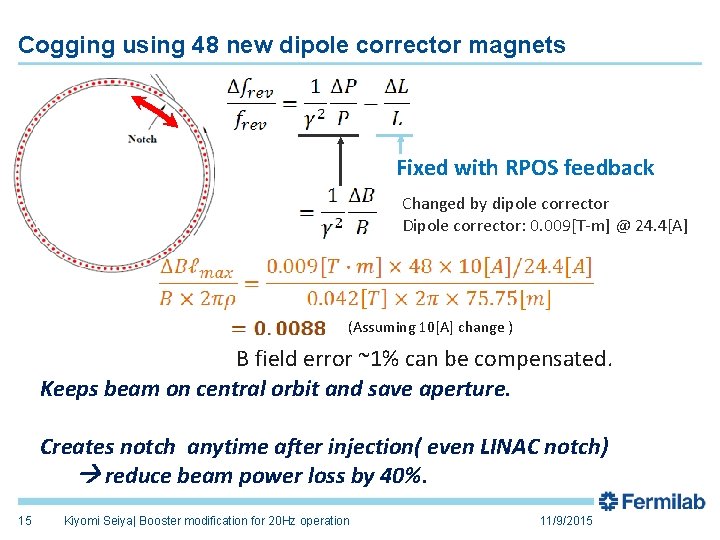 Cogging using 48 new dipole corrector magnets Fixed with RPOS feedback Changed by dipole