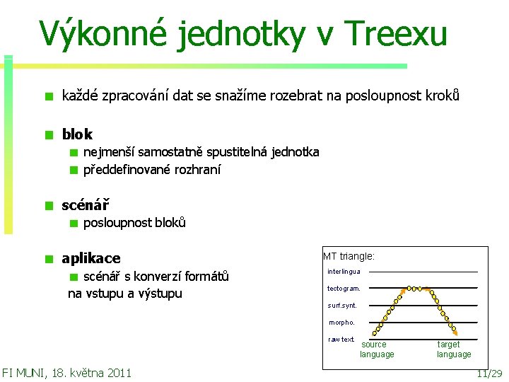 Výkonné jednotky v Treexu každé zpracování dat se snažíme rozebrat na posloupnost kroků blok