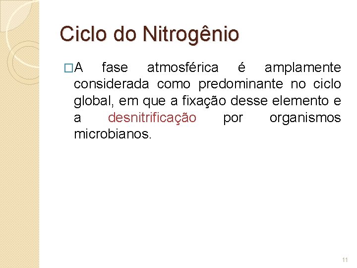 Ciclo do Nitrogênio �A fase atmosférica é amplamente considerada como predominante no ciclo global,