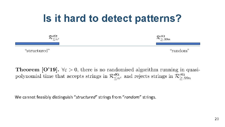 Is it hard to detect patterns? We cannot feasibly distinguish “structured” strings from “random”