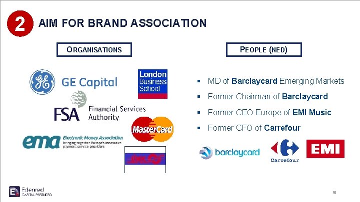 2 AIM FOR BRAND ASSOCIATION ORGANISATIONS PEOPLE (NED) § MD of Barclaycard Emerging Markets