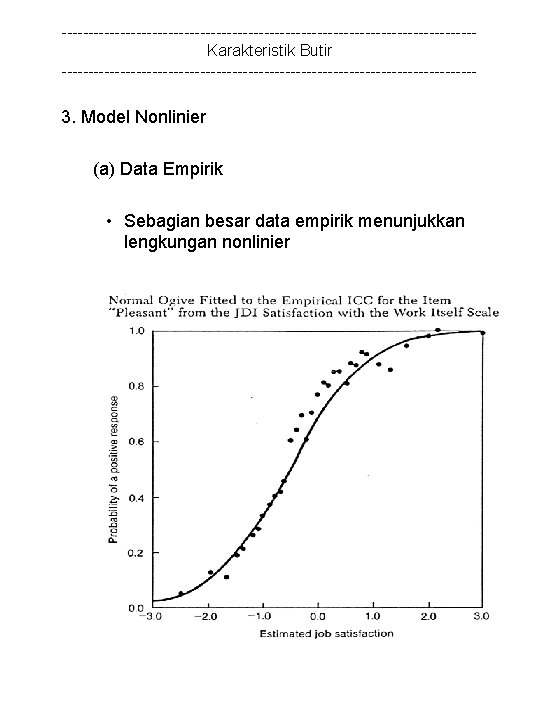 ---------------------------------------Karakteristik Butir --------------------------------------- 3. Model Nonlinier (a) Data Empirik • Sebagian besar data empirik