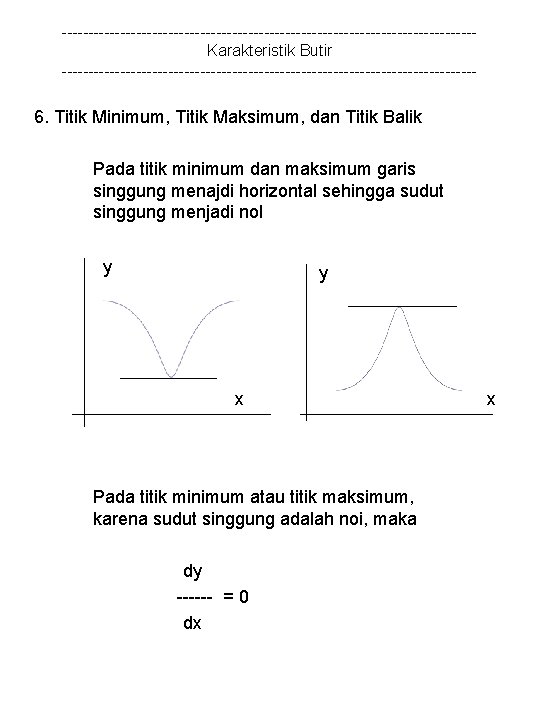 ---------------------------------------Karakteristik Butir --------------------------------------- 6. Titik Minimum, Titik Maksimum, dan Titik Balik Pada titik minimum