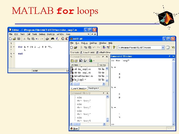 MATLAB for loops 