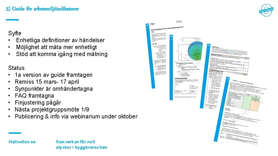 5) Guide för arbetsmiljöindikatorer Syfte • Enhetliga definitioner av händelser • Möjlighet att mäta