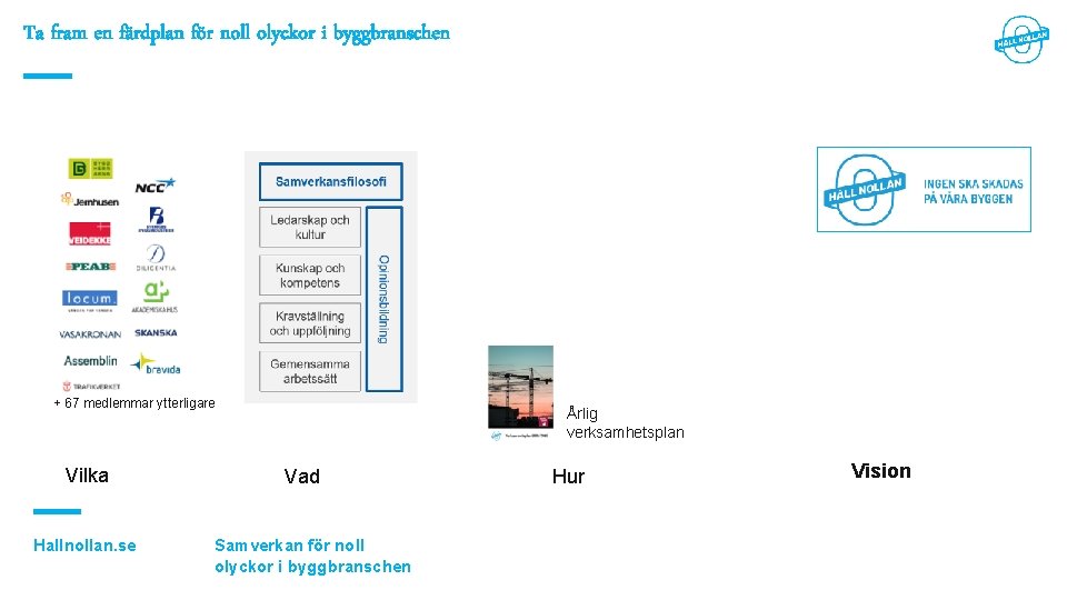 Ta fram en färdplan för noll olyckor i byggbranschen + 67 medlemmar ytterligare Vilka