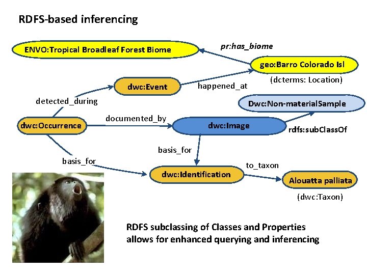 RDFS-based inferencing ENVO: Tropical Broadleaf Forest Biome pr: has_biome geo: Barro Colorado Isl dwc: