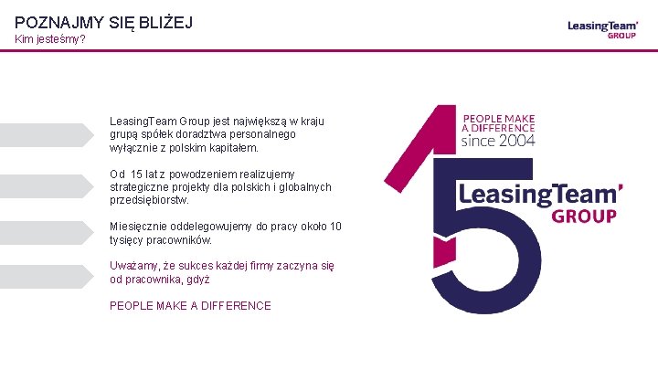 POZNAJMY SIĘ BLIŻEJ Kim jesteśmy? Leasing. Team Group jest największą w kraju grupą spółek