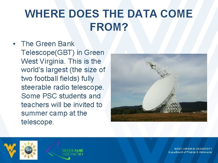 WHERE DOES THE DATA COME FROM? • The Green Bank Telescope(GBT) in Green West