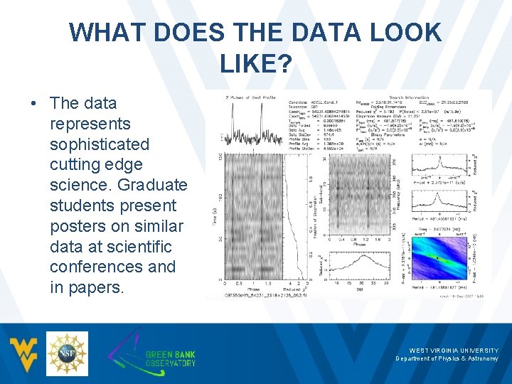 WHAT DOES THE DATA LOOK LIKE? • The data represents sophisticated cutting edge science.
