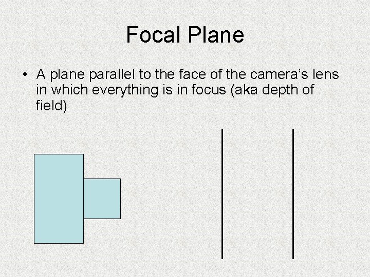 Focal Plane • A plane parallel to the face of the camera’s lens in