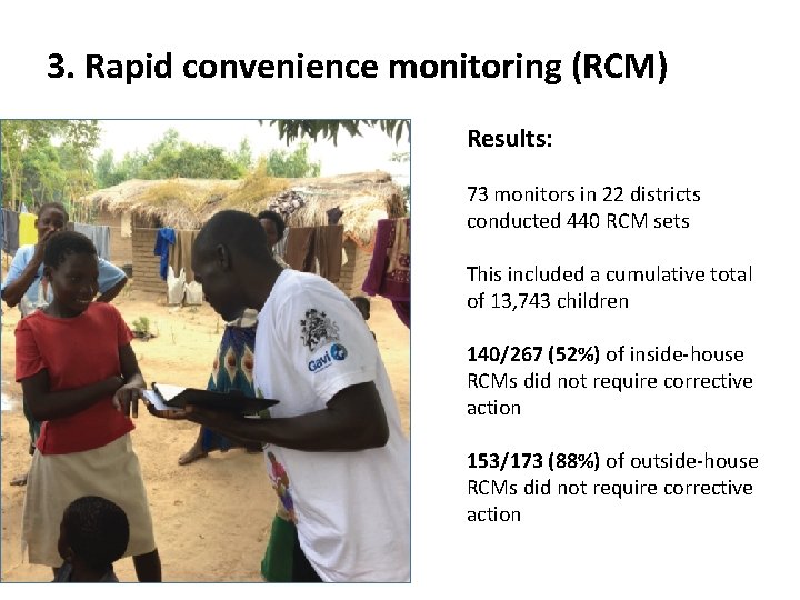 3. Rapid convenience monitoring (RCM) Results: 73 monitors in 22 districts conducted 440 RCM