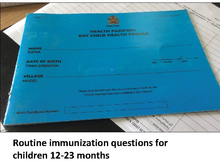 Routine immunization questions for children 12 -23 months 