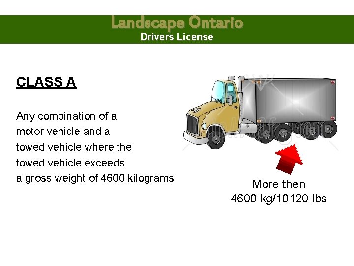 Landscape Ontario Drivers License CLASS A Any combination of a motor vehicle and a
