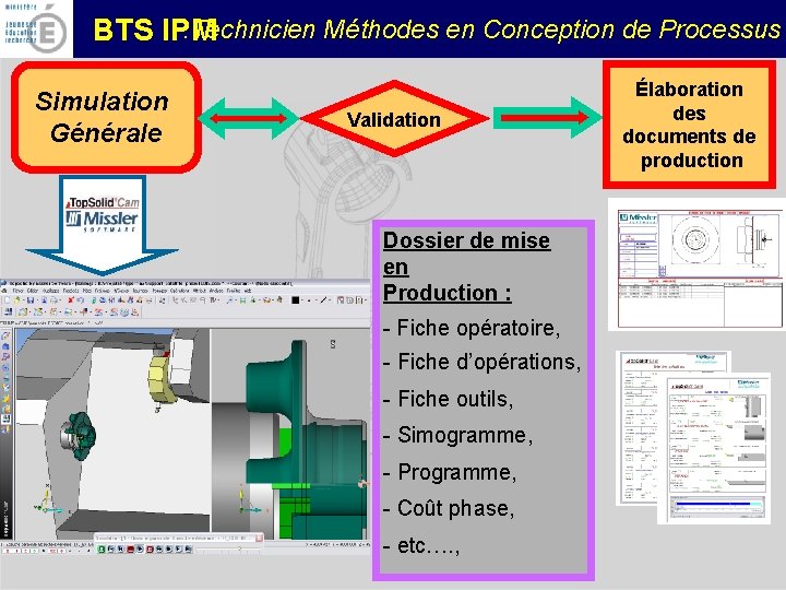 : Technicien Méthodes en Conception de Processus BTS IPM Simulation Générale Validation Dossier de