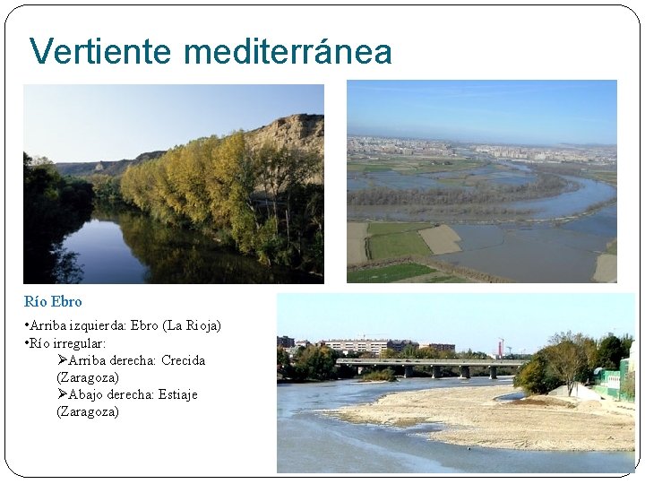 Vertiente mediterránea Río Ebro • Arriba izquierda: Ebro (La Rioja) • Río irregular: ØArriba