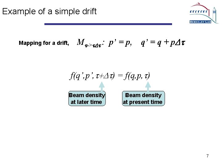 Example of a simple drift Mapping for a drift, Mt->t. Dt : p’ =