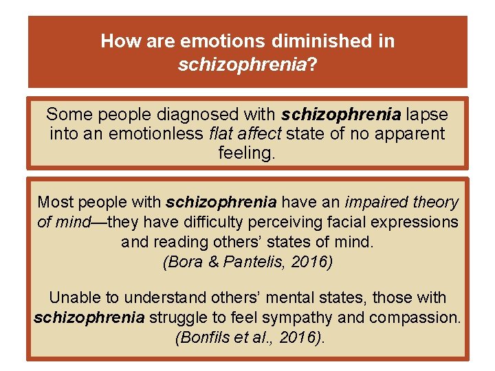How are emotions diminished in schizophrenia? Some people diagnosed with schizophrenia lapse into an