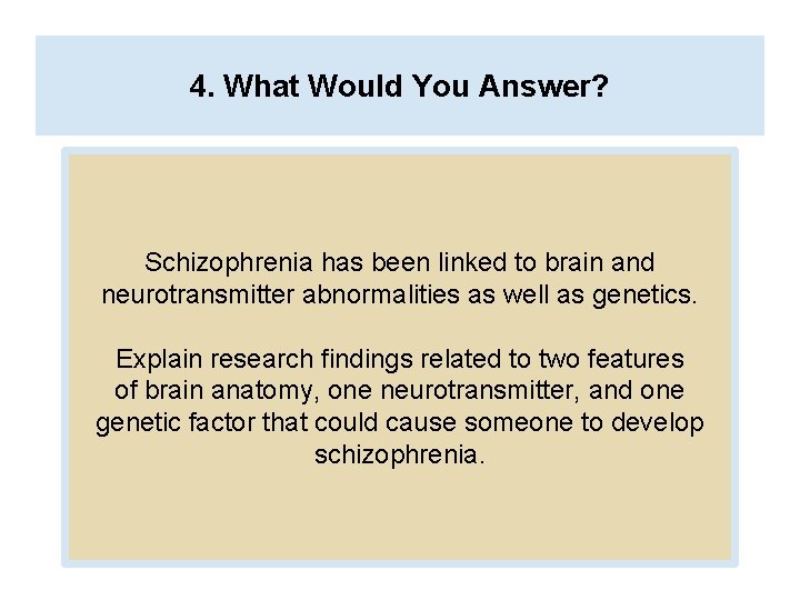 4. What Would You Answer? Schizophrenia has been linked to brain and neurotransmitter abnormalities