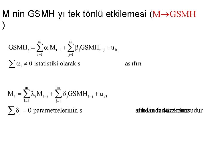 M nin GSMH yı tek tönlü etkilemesi (M GSMH ) 