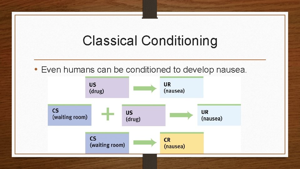 Classical Conditioning • Even humans can be conditioned to develop nausea. 