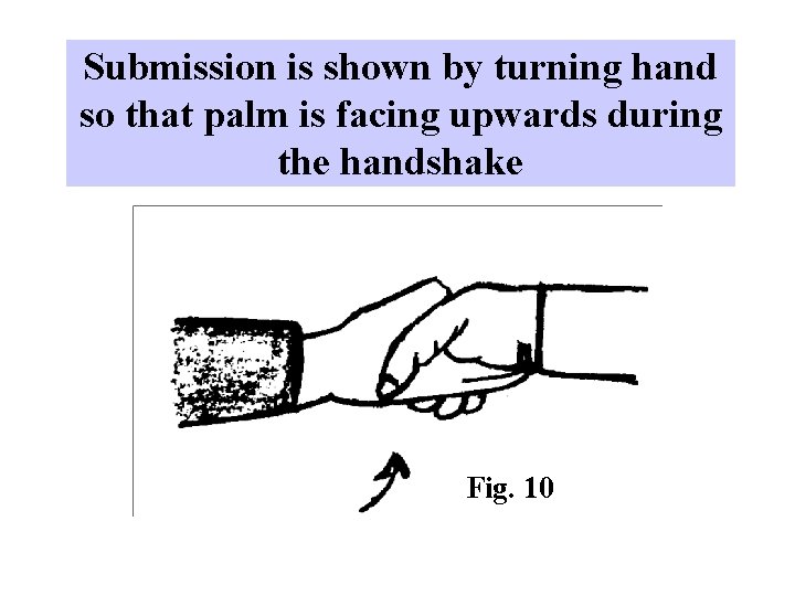 Submission is shown by turning hand so that palm is facing upwards during the