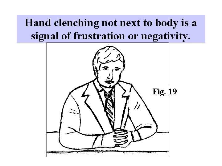 Hand clenching not next to body is a signal of frustration or negativity. Fig.