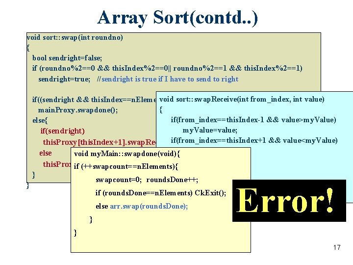 Array Sort(contd. . ) void sort: : swap(int roundno) { bool sendright=false; if (roundno%2==0