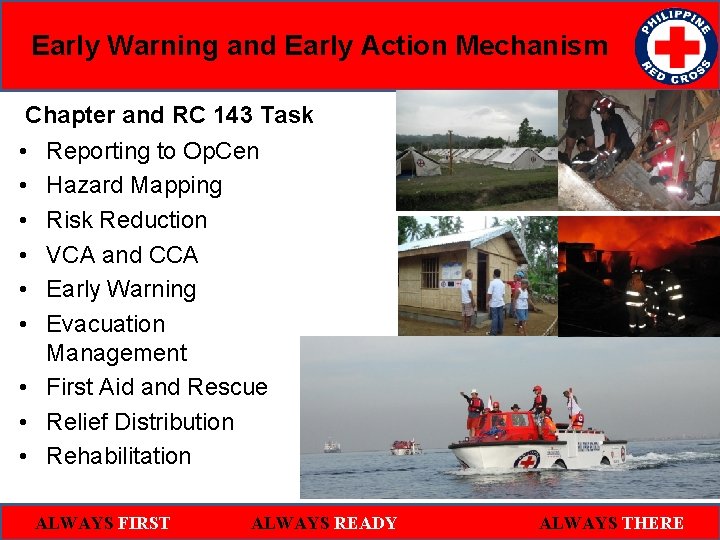 Early Warning and Early Action Mechanism Chapter and RC 143 Task • • •