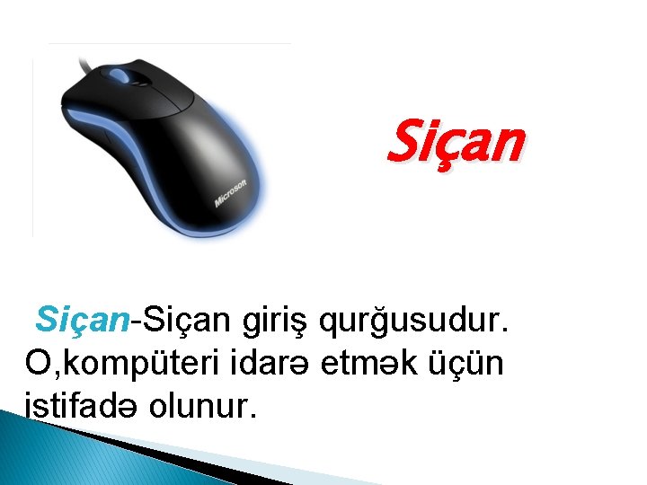 Siçan-Siçan giriş qurğusudur. O, kompüteri idarə etmək üçün istifadə olunur. 