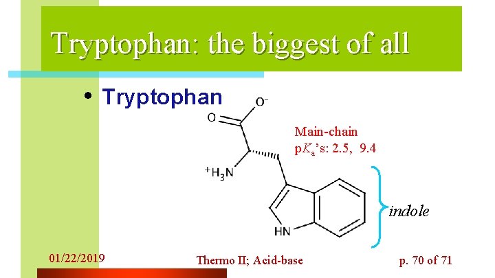 Tryptophan: the biggest of all • Tryptophan Main-chain p. Ka’s: 2. 5, 9. 4