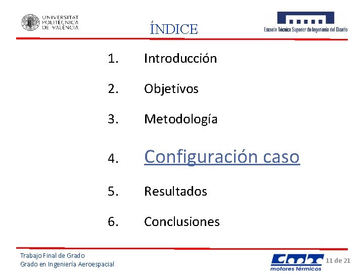 ÍNDICE 1. Introducción 2. Objetivos 3. Metodología 4. Configuración caso 5. Resultados 6. Conclusiones