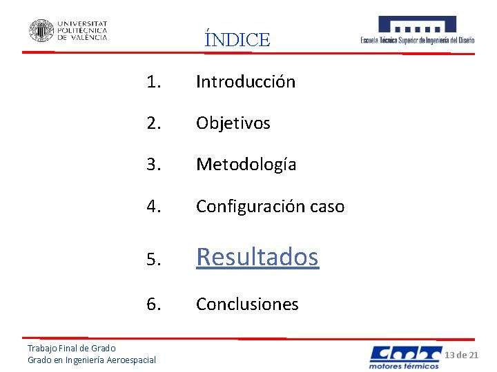 ÍNDICE 1. Introducción 2. Objetivos 3. Metodología 4. Configuración caso 5. Resultados 6. Conclusiones