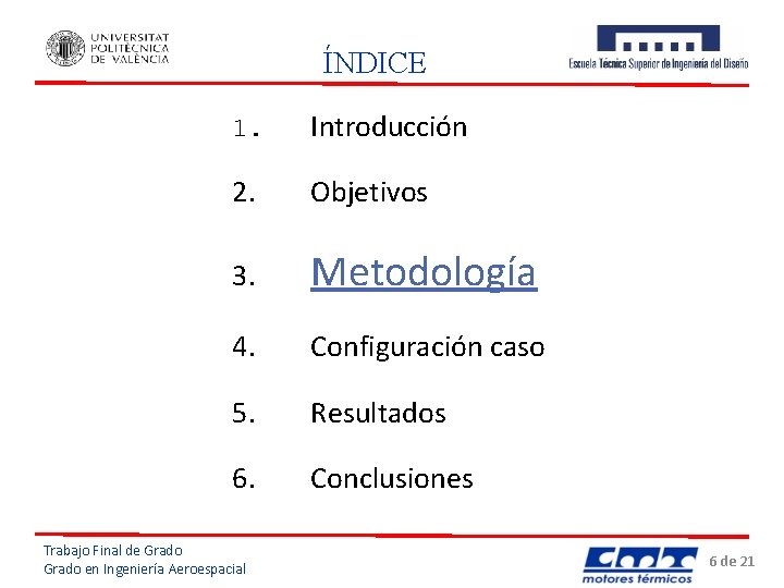 ÍNDICE 1. Introducción 2. Objetivos 3. Metodología 4. Configuración caso 5. Resultados 6. Conclusiones