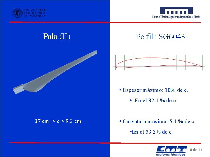 Pala (II) Perfil: SG 6043 • Espesor máximo: 10% de c. • En el