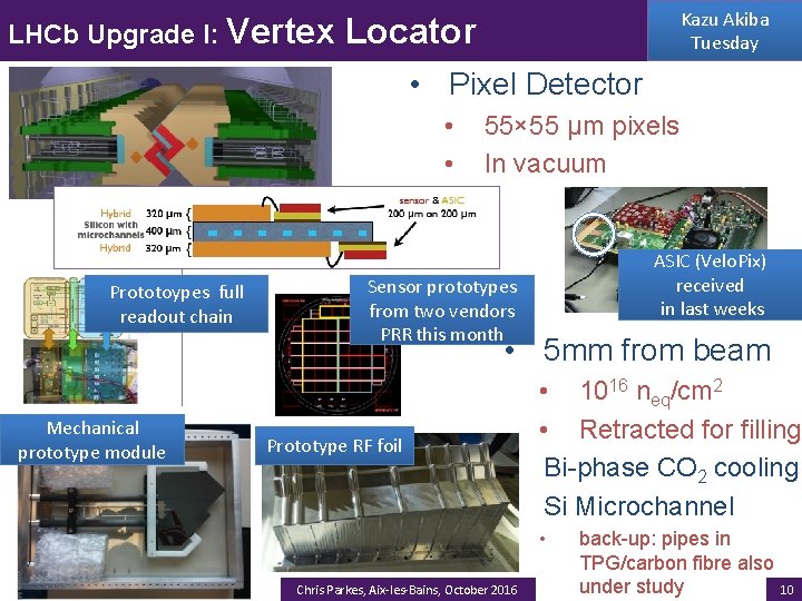 LHCb Upgrade I: Vertex Kazu Akiba Tuesday Locator • Pixel Detector • • Prototoypes