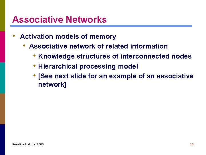 Associative Networks • Activation models of memory • Associative network of related information •