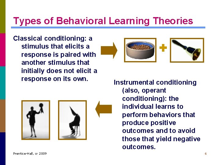 Types of Behavioral Learning Theories Classical conditioning: a stimulus that elicits a response is