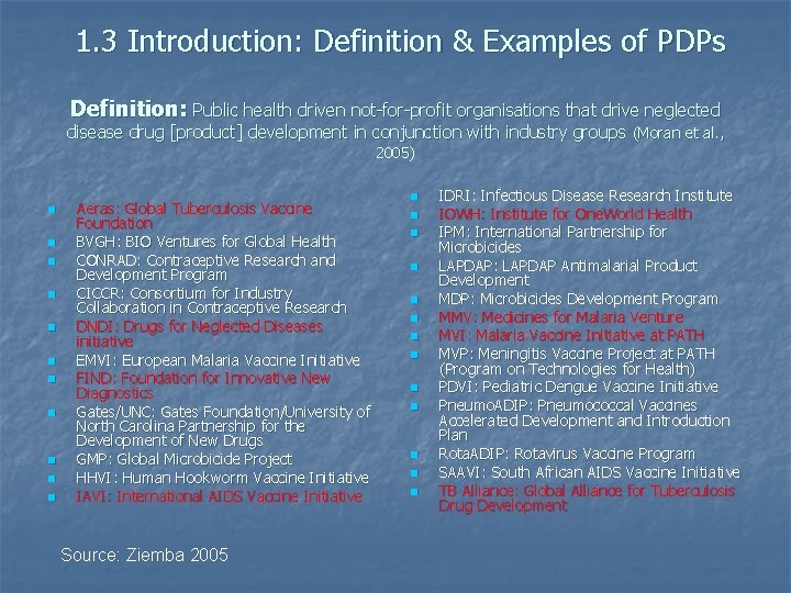  1. 3 Introduction: Definition & Examples of PDPs Definition: Public health driven not-for-profit