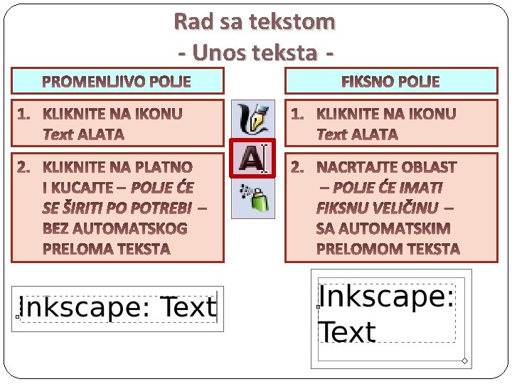 Rad sa tekstom - Unos teksta Text POLJE ĆE SE ŠIRITI PO POTREBI POLJE