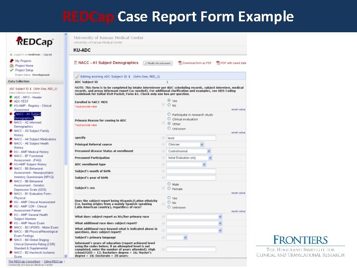 REDCap Case Report Form Example 
